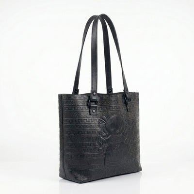 Bolsa Tote de Piel PullUp color Negro, hecha a mano en León — INALIA Leather