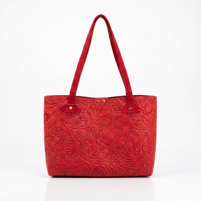 Bolsa Tote de piel gamuza con grabado floral, tonos vibrantes