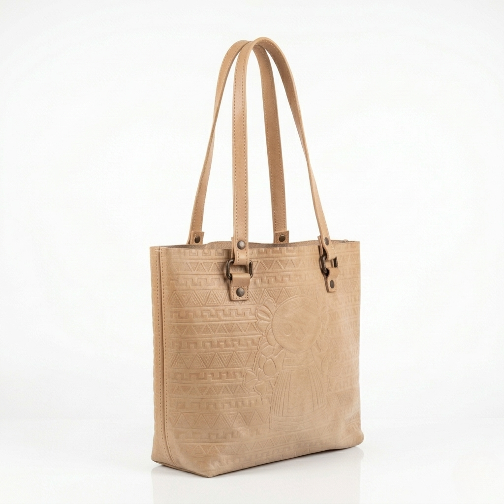 Bolsa Tote de Piel PullUp color Beige, hecha a mano en León — INALIA Leather