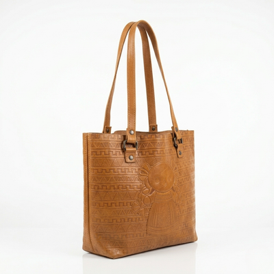 Bolsa Tote de Piel PullUp color Caramelo, hecha a mano en León — INALIA Leather