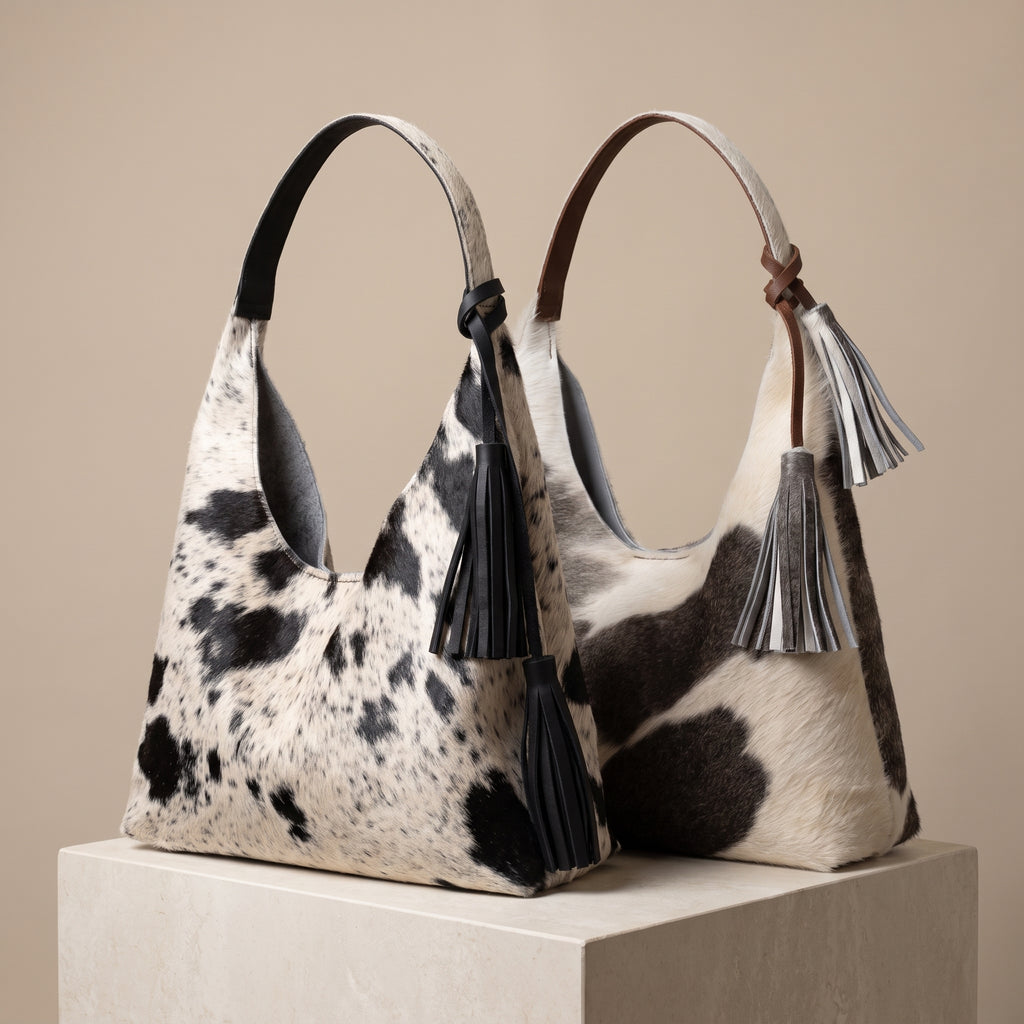 Combo Dúo Pelo de Vaca — Bolsa Hobo + Cartera Tote (Piezas Únicas)