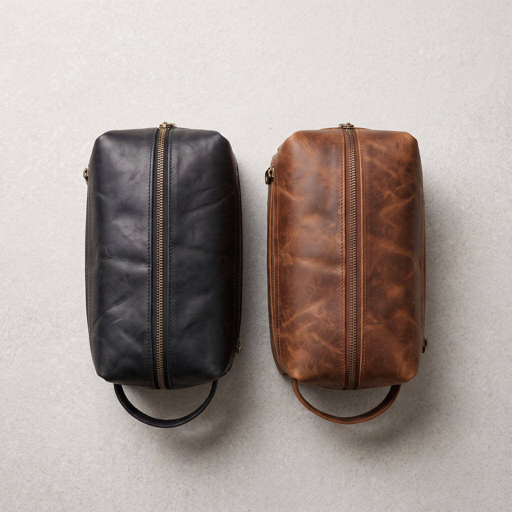 Neceser de Piel Pull-Up Color Miel – Dopp Kit Hecho a Mano