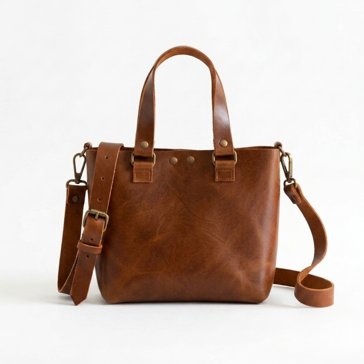 Bolsa Mini Tote de piel Crazy color Café, vista frontal