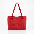 Bolsa Tote de piel gamuza con grabado floral, tonos vibrantes