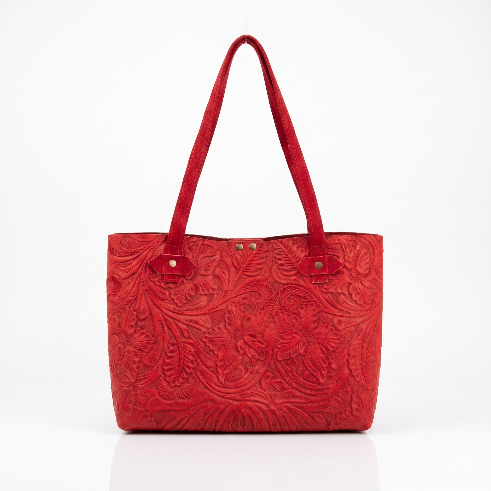 Bolsa Tote de piel gamuza con grabado floral, tonos vibrantes