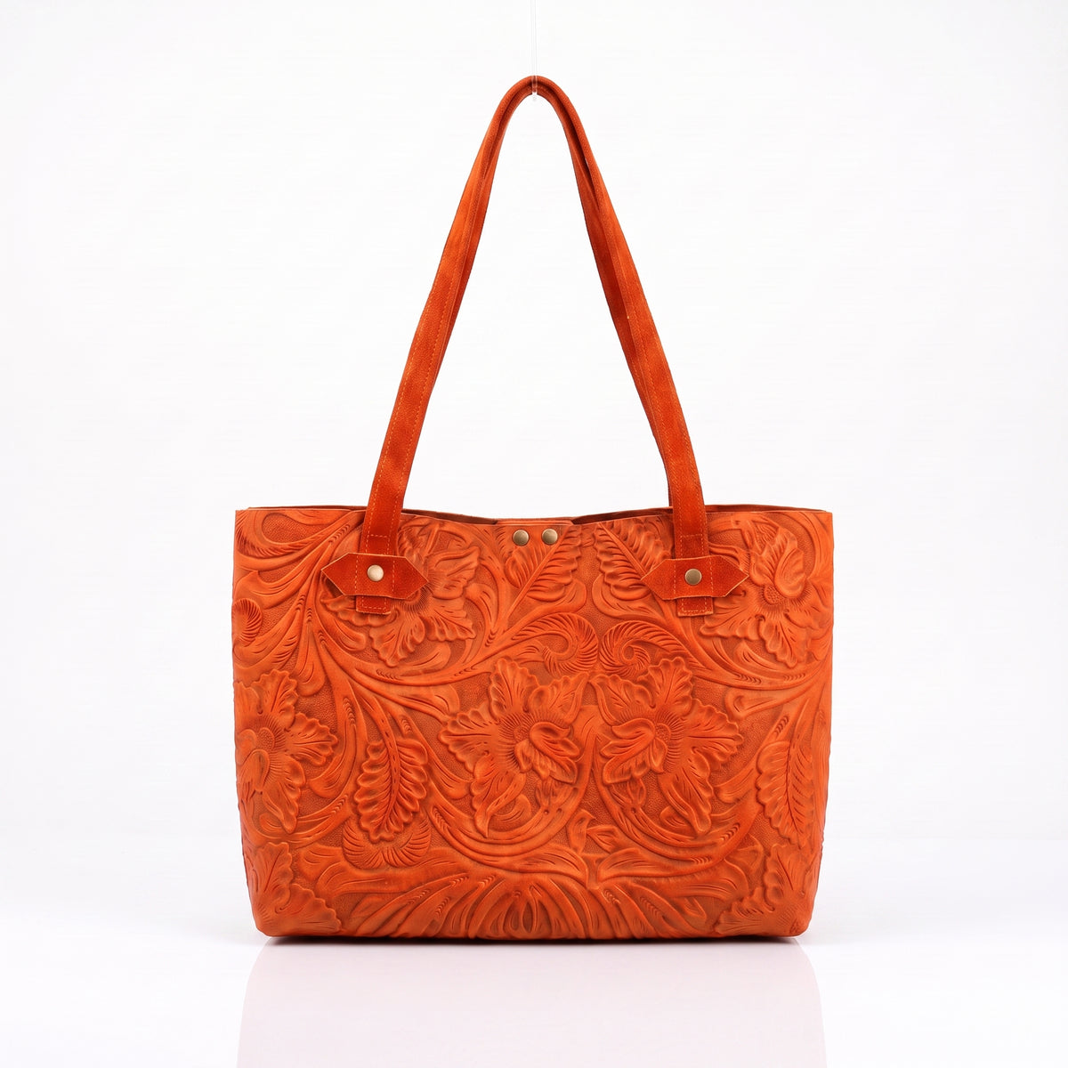 Bolsa Tote de Piel Gamuza — Grabado Floral – Tonos Vibrantes