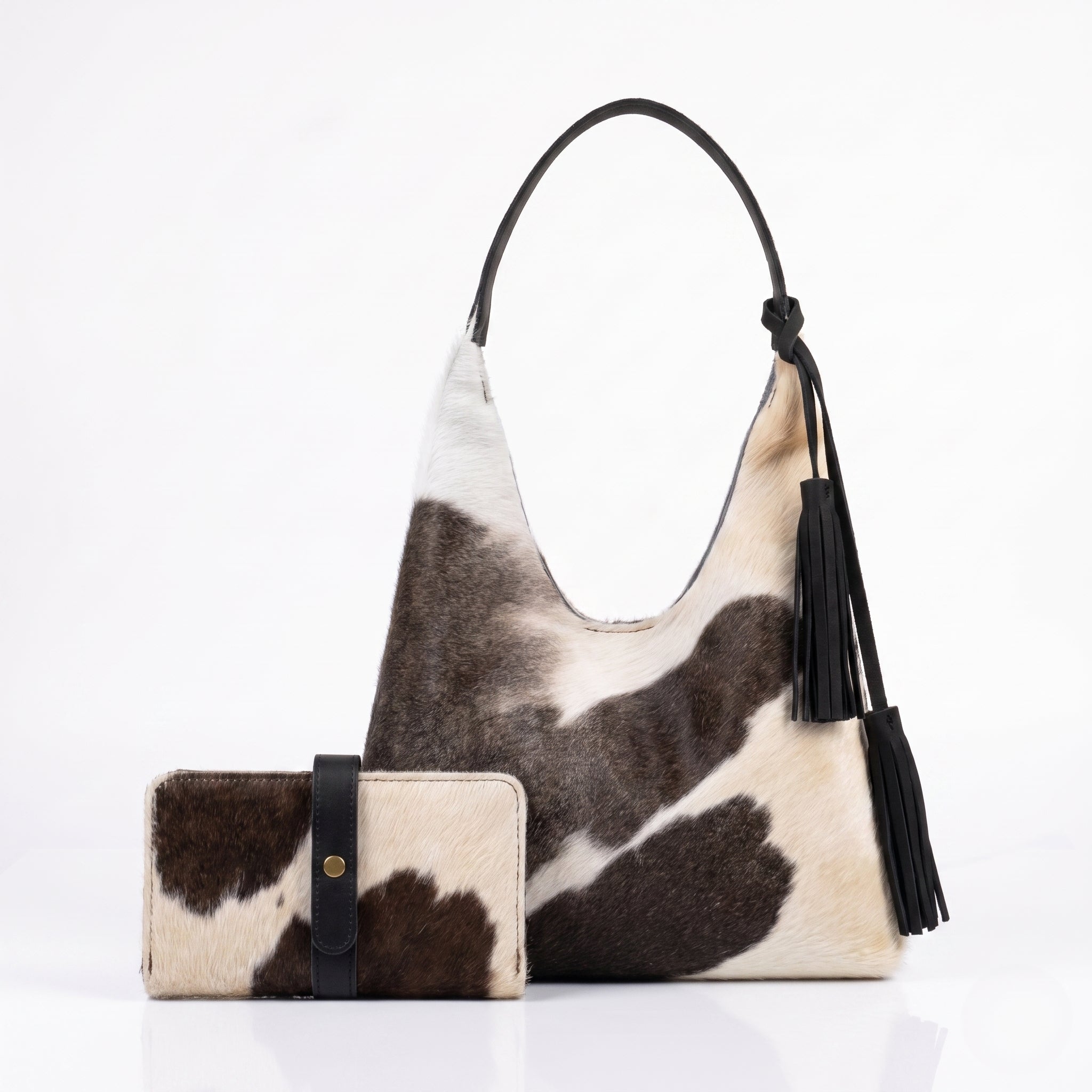 Combo Dúo Pelo de Vaca — Bolsa Hobo + Cartera Tote (Piezas Únicas)