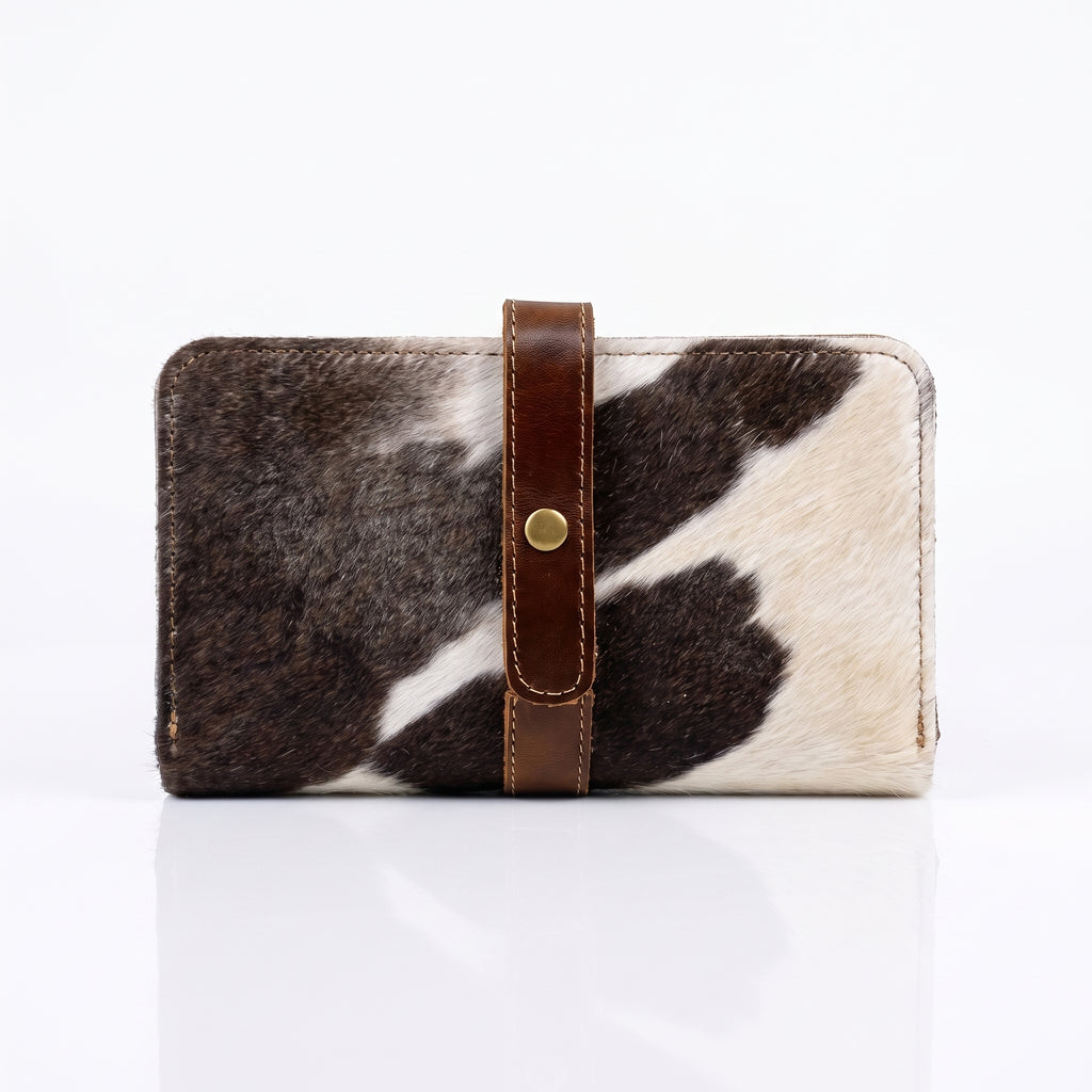 Cartera Tote de pelo de vaca café y blanco