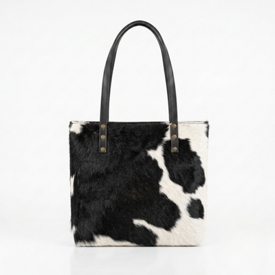 Bolsa Tote de pelo de vaca color Negro y Blanco, pieza única, vista frontal