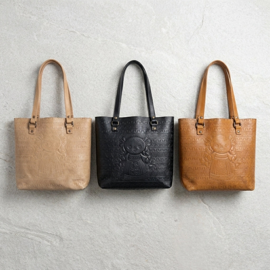 Bolsa Tote de Piel PullUp en Beige, Caramelo y Negro — INALIA Leather