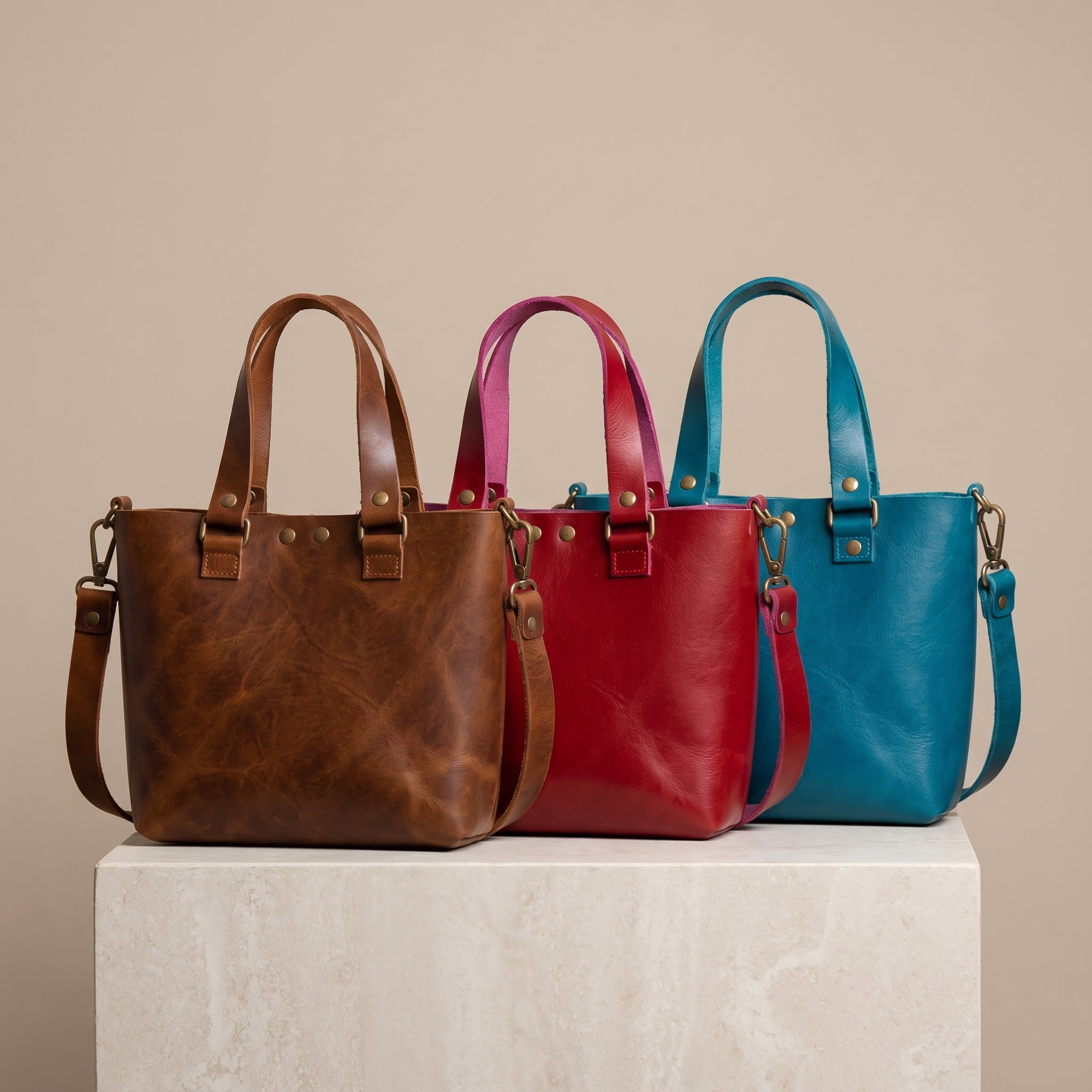 Trío de bolsas Mini Tote de piel Crazy INALIA en tres colores