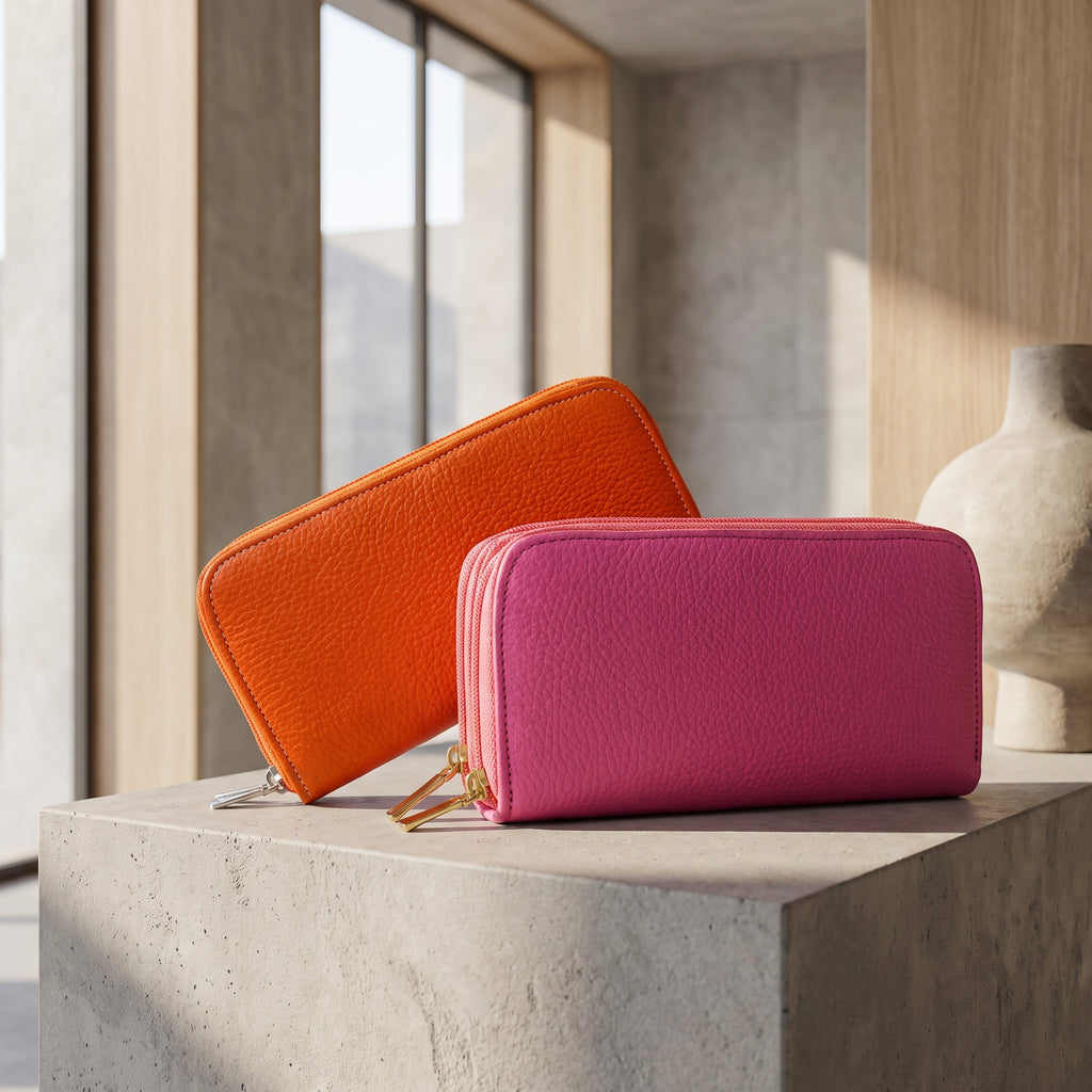 Cartera de Piel Floater de Doble Cierre – Colores Vibrantes