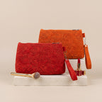 Combo Dúo Gamuza — Bolsa Tote + Cosmetiquera (Rojo / Naranja)