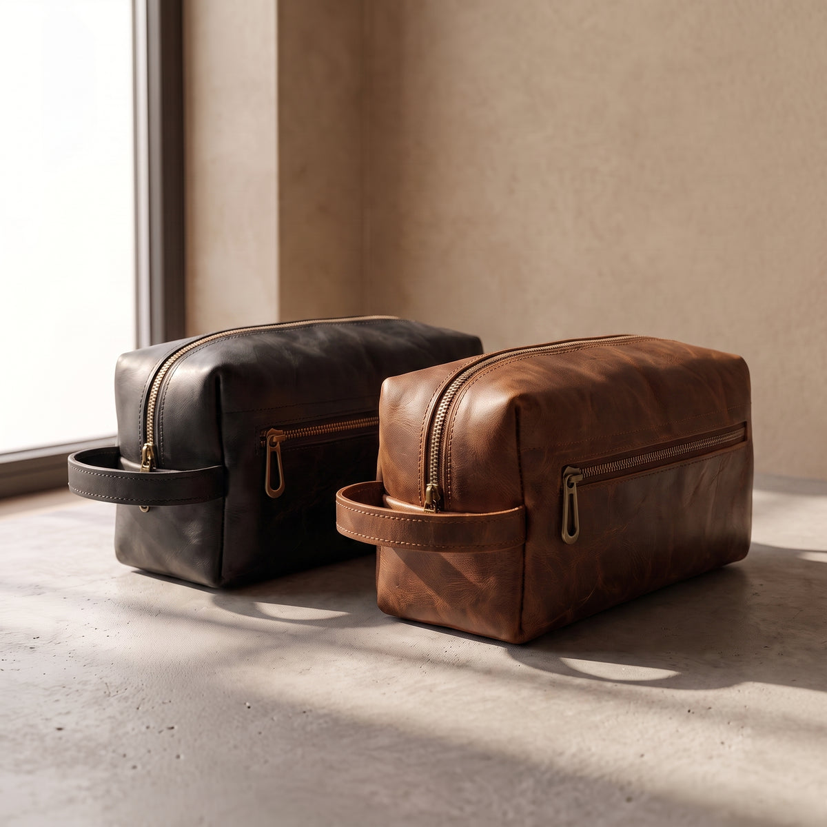 Neceser de Piel Pull-Up Color Miel – Dopp Kit Hecho a Mano