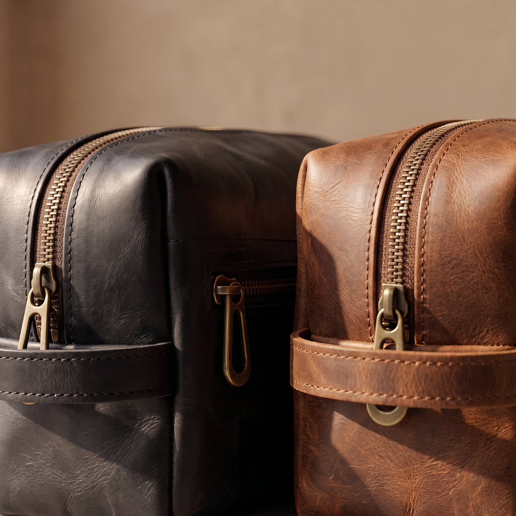 Neceser de Piel Pull-Up Color Miel – Dopp Kit Hecho a Mano