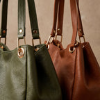Bolsas Serena de piel Floater en Verde Olivo y Café, edición Tonos Tierra