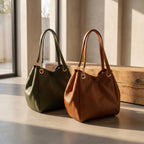 Bolsas Serena de piel Floater en Verde Olivo y Café, edición Tonos Tierra