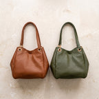 Bolsas Serena de piel Floater en Verde Olivo y Café, edición Tonos Tierra