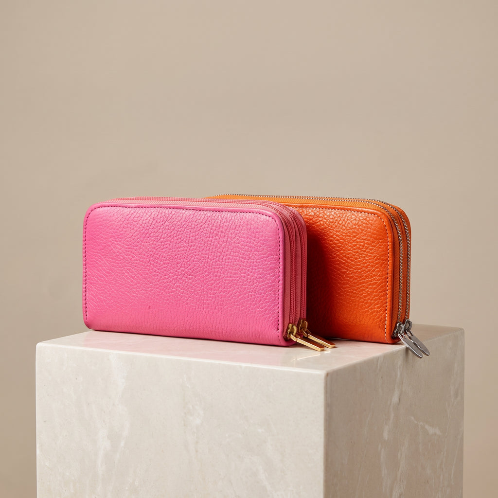 Cartera de Piel Floater de Doble Cierre – Colores Vibrantes