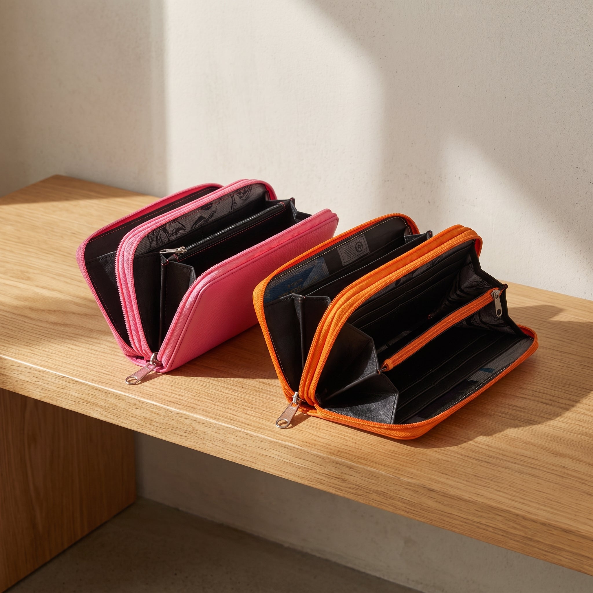 Cartera de Piel Floater de Doble Cierre – Colores Vibrantes